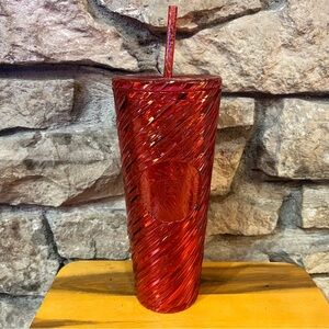 NWT Starbucks 2024 Holiday Red Switl Stripe Venti 24 oz 710 ML Tumbler Cold Cup
